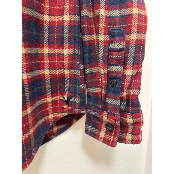 Mens American Eagle Flannel Shirt Medium Red Plaid Barn Thick Warm, Size L - Picture 4 of 10